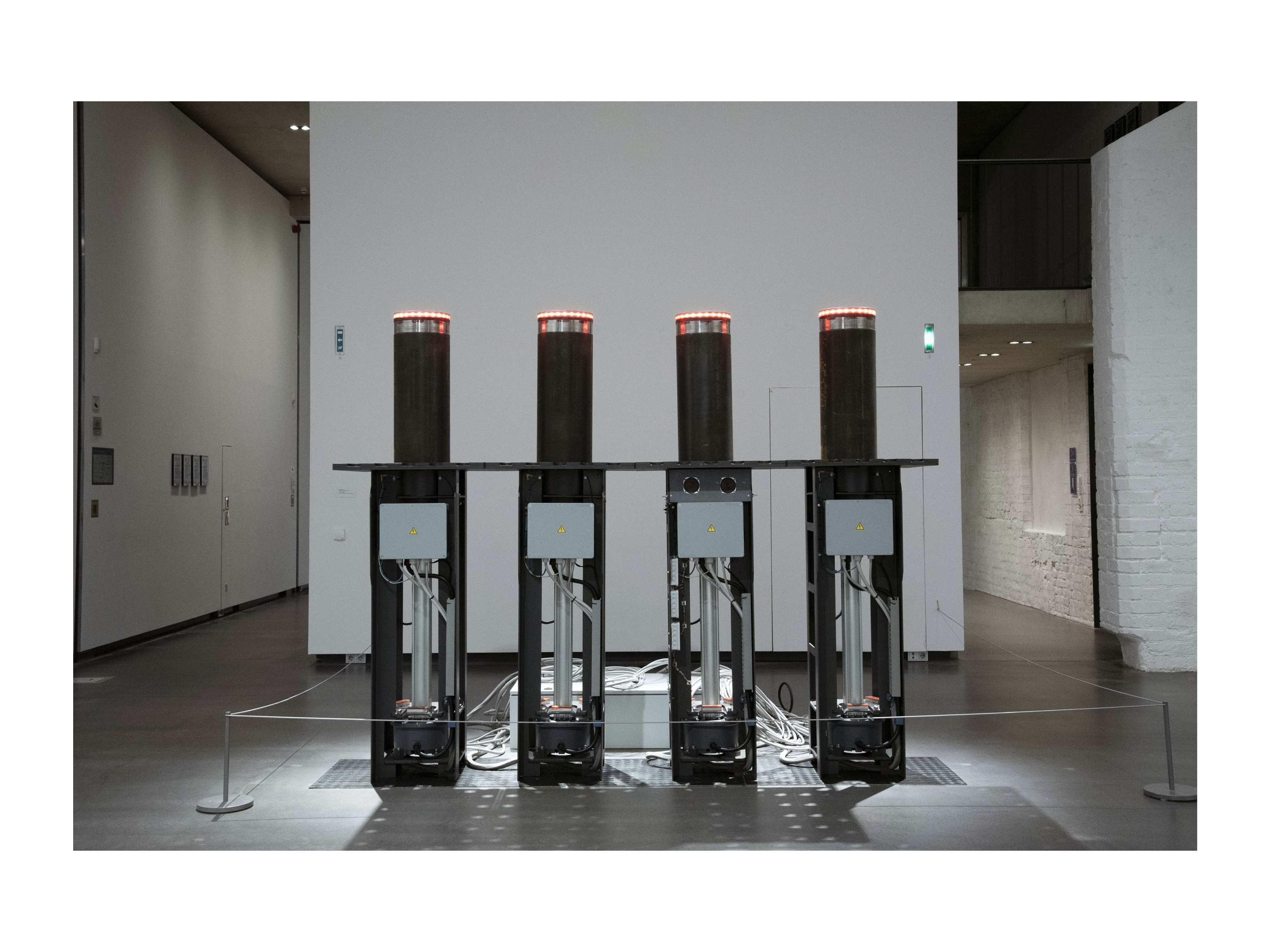 Four Pilomat bollards used in the work of art by Manaf Halbouni