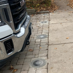 image of many stainless steel bollards E-GO lowered